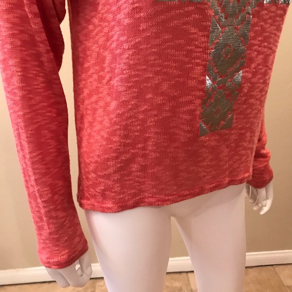 Ransom Lightweight Knit Sweater Womens Size Medium Silver Cross Salmon Orange - Picture 9 of 11